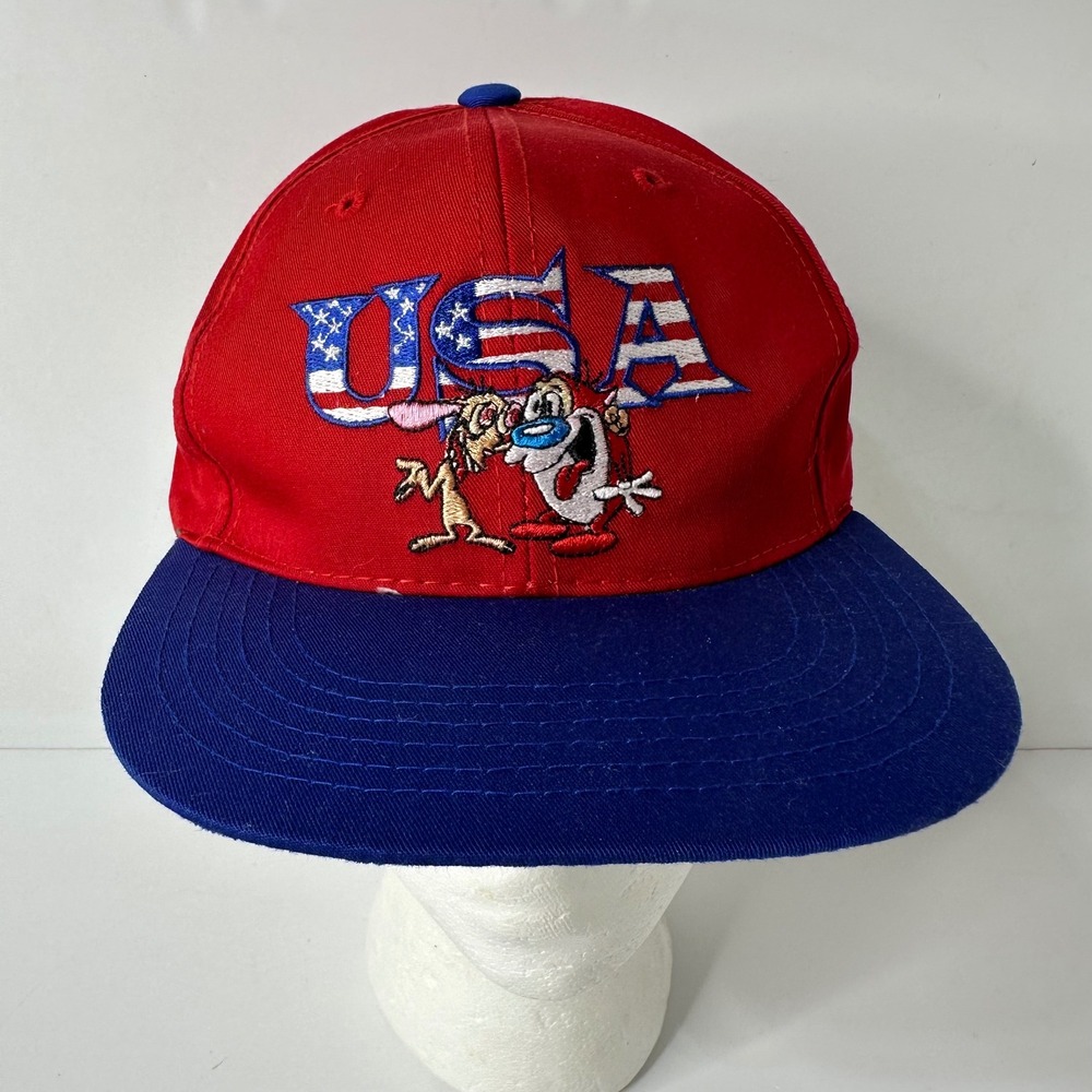 Vintage Ren & Stimpy Youth Snapback Hat 1993 Nickelodeon USA Red Blue 90s Kids